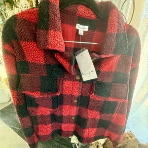 Red and Black Plaid Cropped Sherpa Jacket NWT